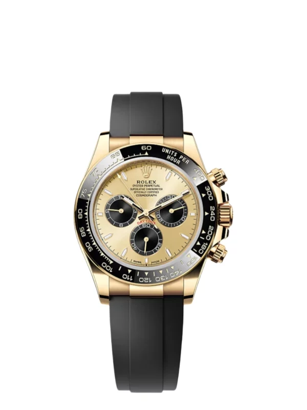 Daytona 18k Yellow Gold Super Clone Swiss Replica Watch | OysterFlex Rubber Strap | 4131 Swiss Movement