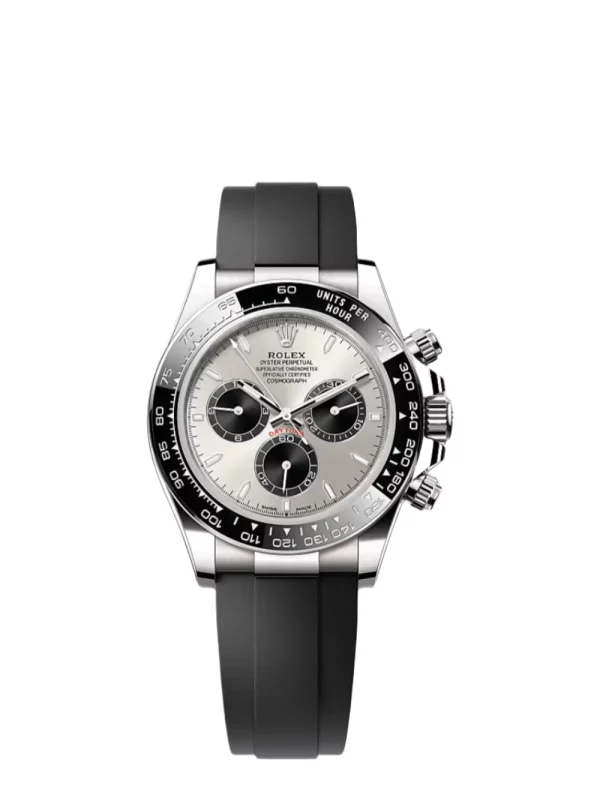 Daytona 18k White Gold Super Clone Swiss Replica Watch | OysterFlex Rubber Strap | 4131 Swiss Movement
